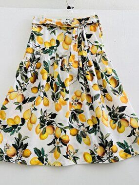 Deja Bleu Premium Midi A-Line Skirt M Lemon Floral Elastic Waist womens NWOT